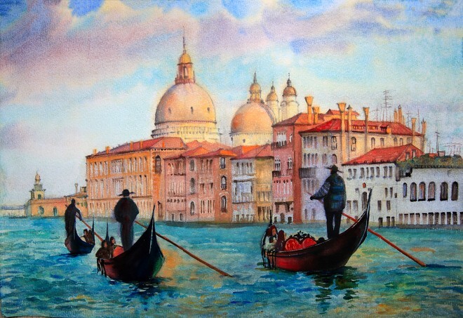 Painting of Venice Italy, painted by watercolor